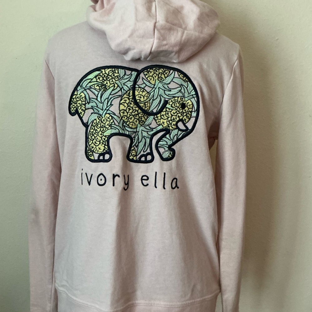 Ivory Ella Light Pink Hoodie with Floral Elephant Size Small